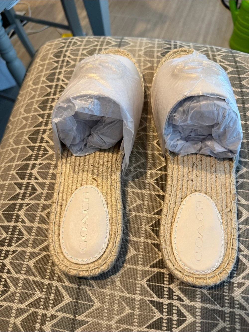 Coach Chalk Corey Leather Espadrille Sandals - Chalk